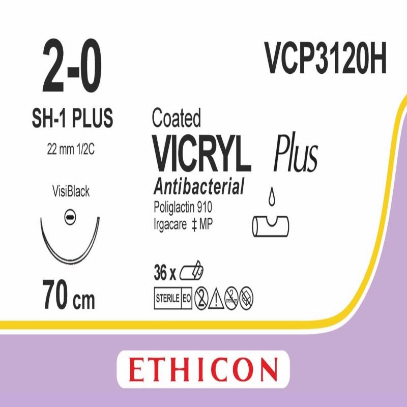 VICRYL PLUS фіолетовий 70см M3 USP2/0 одна голка JB-1 Visiblack, тип колюча Taper Point, 22мм, 1/2 кола